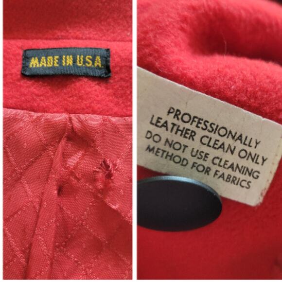 Vintage Red Trench Coat with Leather Shoulder Details, L - Picture 4 of 4